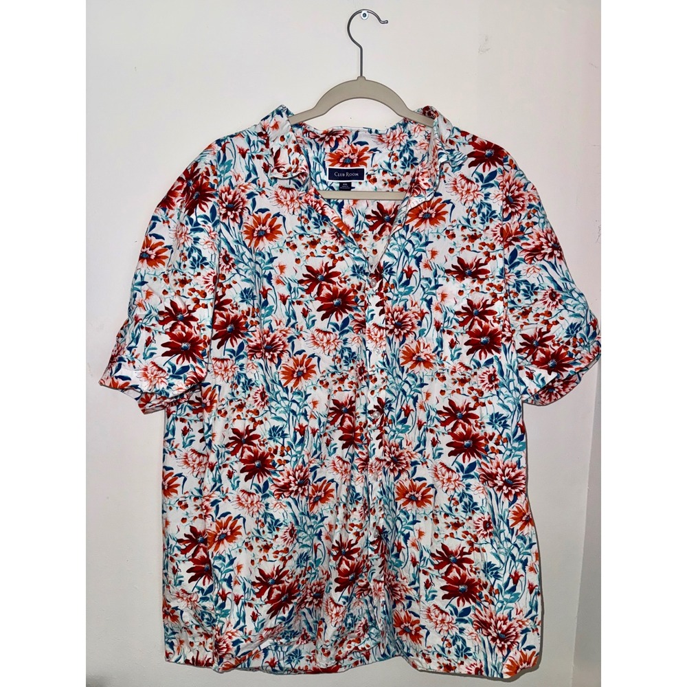 Club Room Womens XXL Floral Button Down Shirt Short Sleeve 100% Cotton